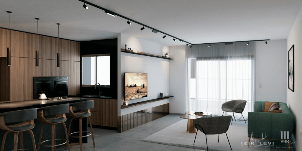 הדמייה סלון עיצוב פנים דירה אשדוד